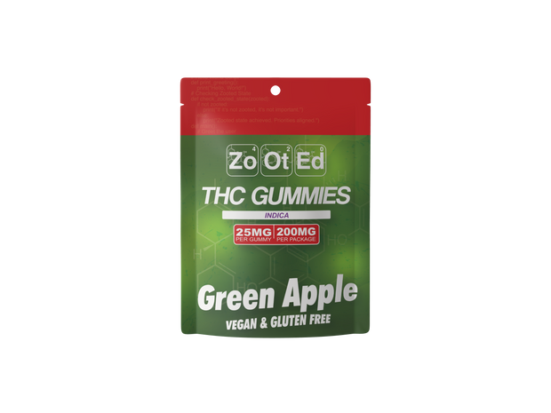 Green Apple THC Infused Gummies - 200MG Per Package Vegan & Gluten Free